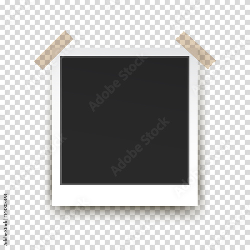 Retro polaroid photo frame with shadow on transparent background