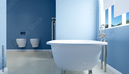 Interior View Of Beautiful Luxury Bathroom. 3D rendering