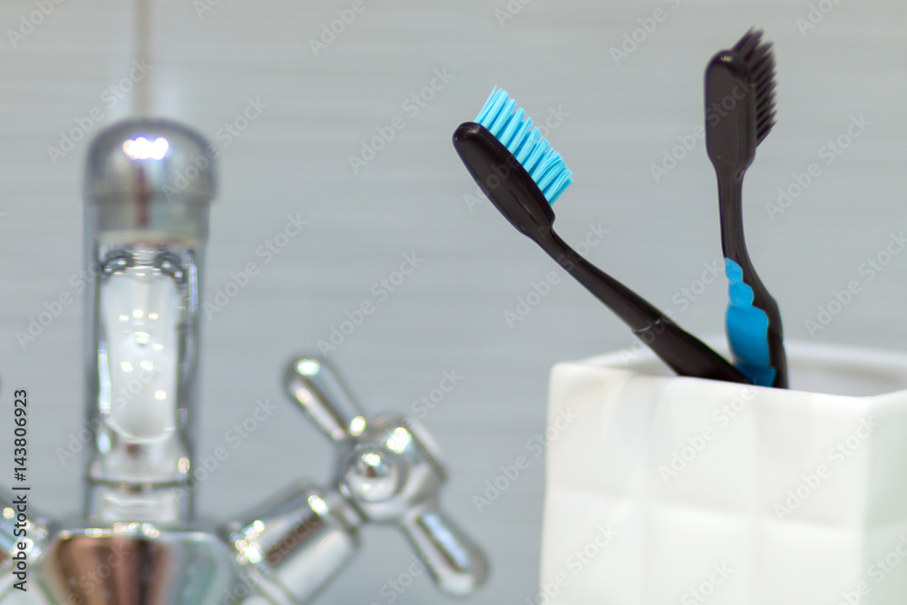 Toothbrush, oral hygiene. Bathroom. Selective focus. Toothbrush, oral hygiene. Bathroom. Selective focus.