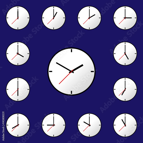 Set clock icon, Vector illustration, flat design. Easy to use and edit. EPS10. Blue background.