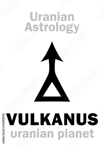 Astrology Alphabet: VULKANUS (Vulcan), Uranian planet (trans-neptunian point). Hieroglyphics character sign (single symbol).