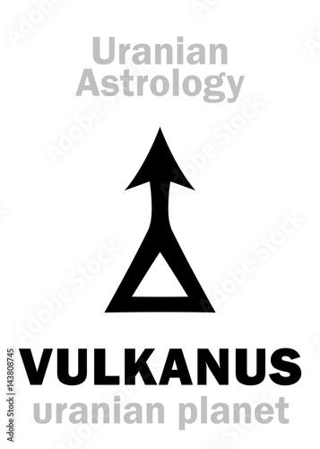 Astrology Alphabet: VULKANUS (Vulcan), Uranian planet (trans-neptunian point). Hieroglyphics character sign (single symbol). photo