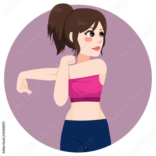 Beautiful young healthy woman stretching body exercising and training