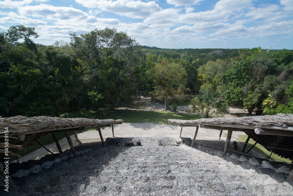 Kohunlich is a large archaeological site of Maya civilization, Yucatan Peninsula, Quintana Roo, Mexico. Temple of the Masks.