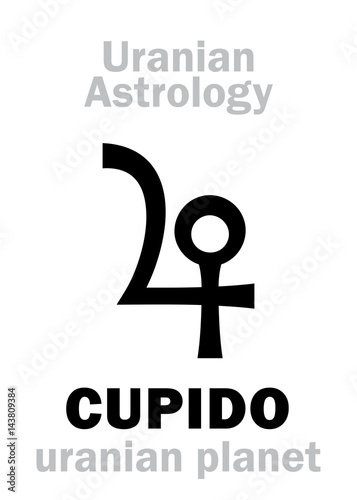 Astrology Alphabet: CUPIDO, Uranian planet (trans-neptunian point). Hieroglyphics character sign (single symbol).
