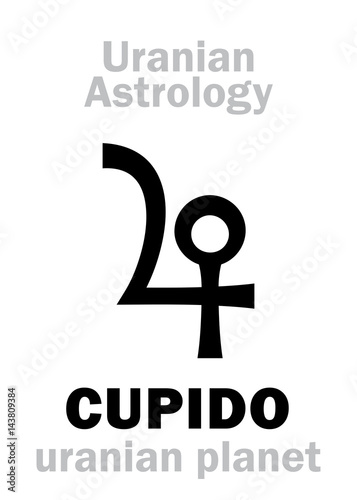 Astrology Alphabet: CUPIDO, Uranian planet (trans-neptunian point). Hieroglyphics character sign (single symbol). photo