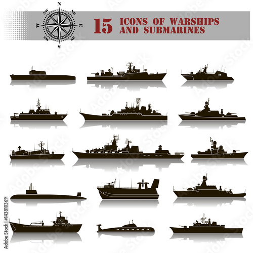 15 icons of warships and submarines