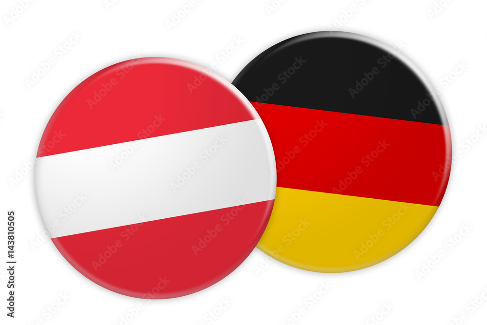 News Concept: Austria Flag Button On Germany Flag Button, 3d illustration on white background News Concept: Austria Flag Button On Germany Flag Button, 3d illustration on white background