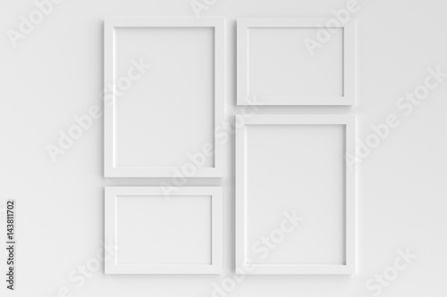 Fototapeta Naklejka Na Ścianę i Meble -  Realistic group of blank white picture frame templates set on white background, 3D render