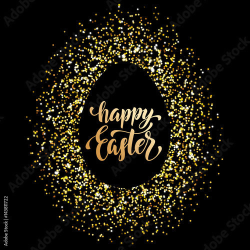 Happy Easter gold glitter egg vector premium paschal greeting card