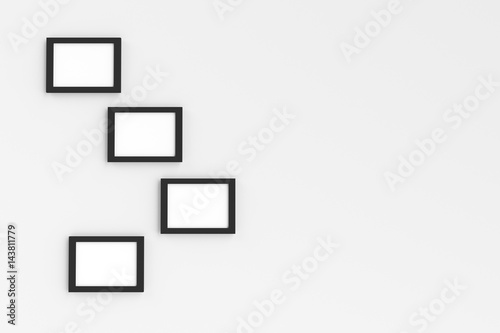 Realistic group of blank black picture frame templates set on white background, 3D render