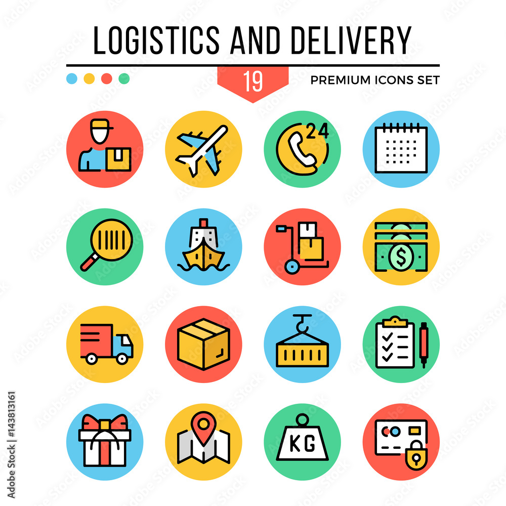 Logistics and delivery icons. Modern thin line icons set. Premium quality. Outline symbols collection, graphic concept, flat line icons. Vector illustration