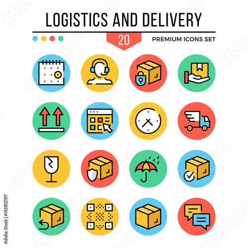 Logistics and delivery icons. Modern thin line icons set. Premium quality. Outline symbols, graphic elements, concept, flat line icons. Vector illustration