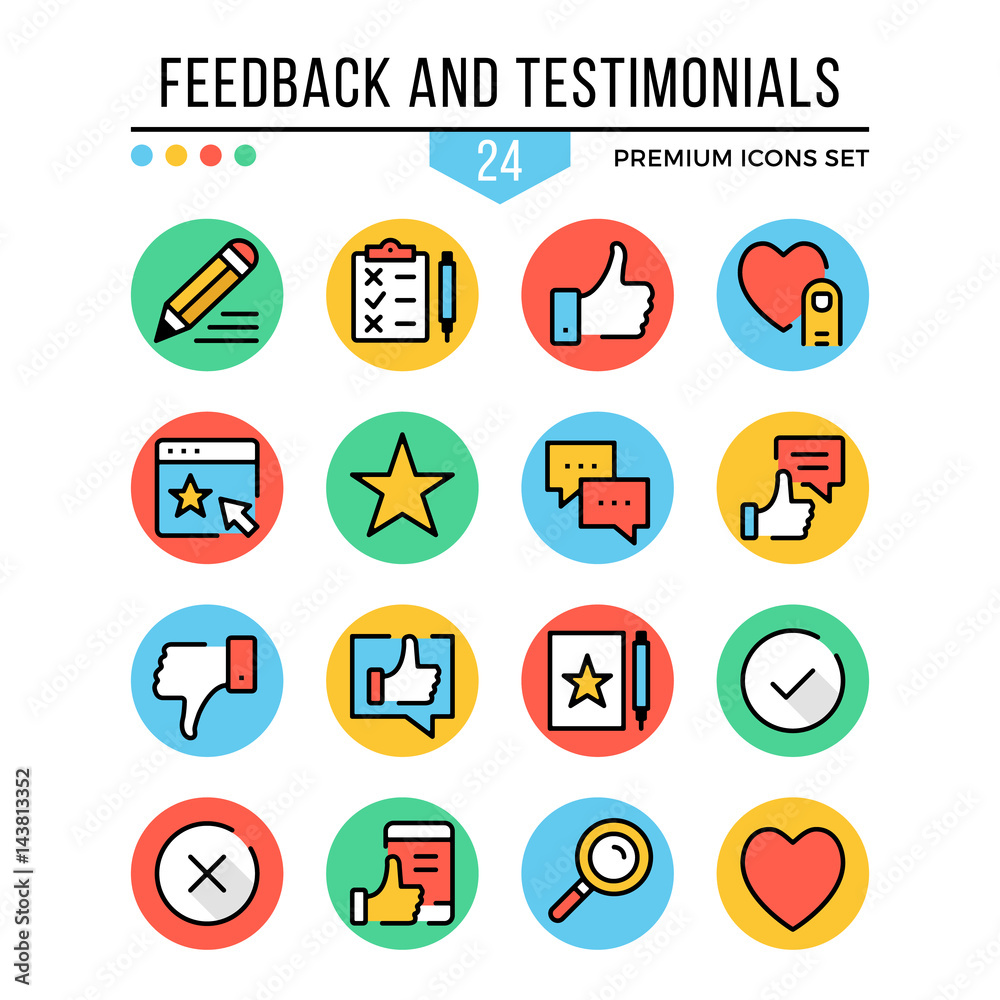 Feedback and testimonials icons. Modern thin line icons set. Premium quality. Outline symbols, graphic concepts, flat line icons. Vector illustration