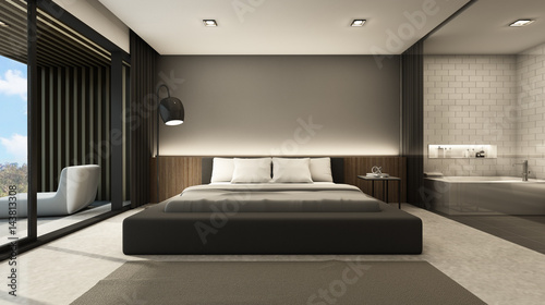 Bedroom beach villa bathroom clear glass background take view sea -3D render