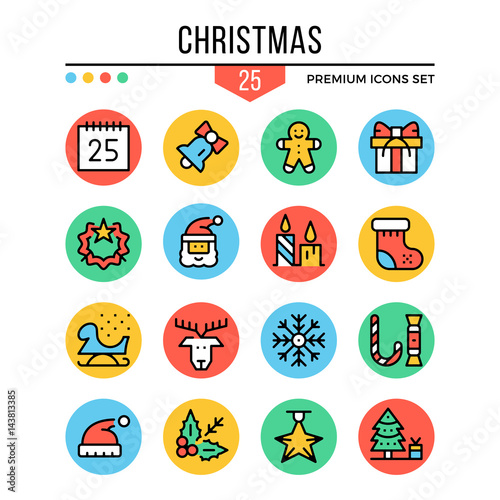 Christmas icons. Modern thin line icons set. Premium quality. Outline symbols, graphic elements, concepts, flat line icons. Creative vector illustration