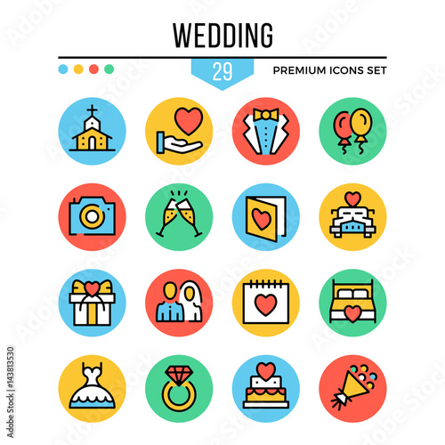 Wedding icons. Modern thin line icons set. Premium quality. Outline symbols, graphic elements, concepts, flat line icons. Creative vector illustration