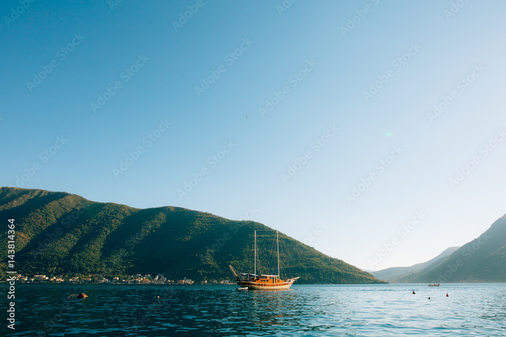 Wooden sailing ship. Montenegro, Bay of Kotor. Water transport