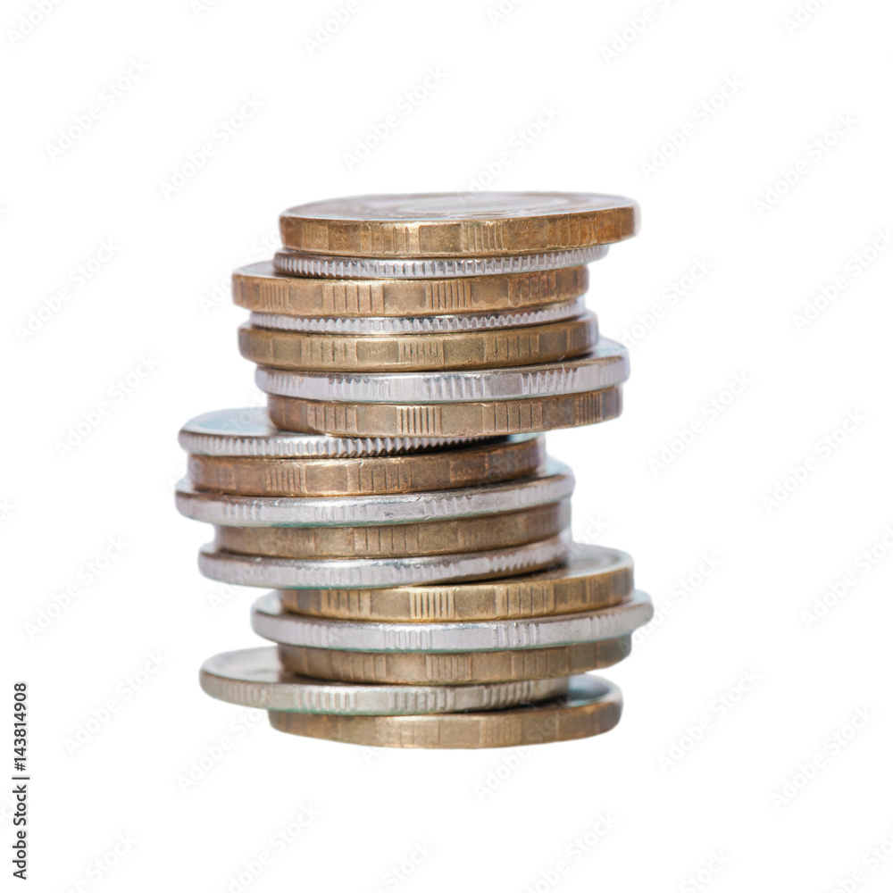 Money. Stack of Russian rubles coins, isolated on white background Money. Stack of Russian rubles coins, isolated on white background