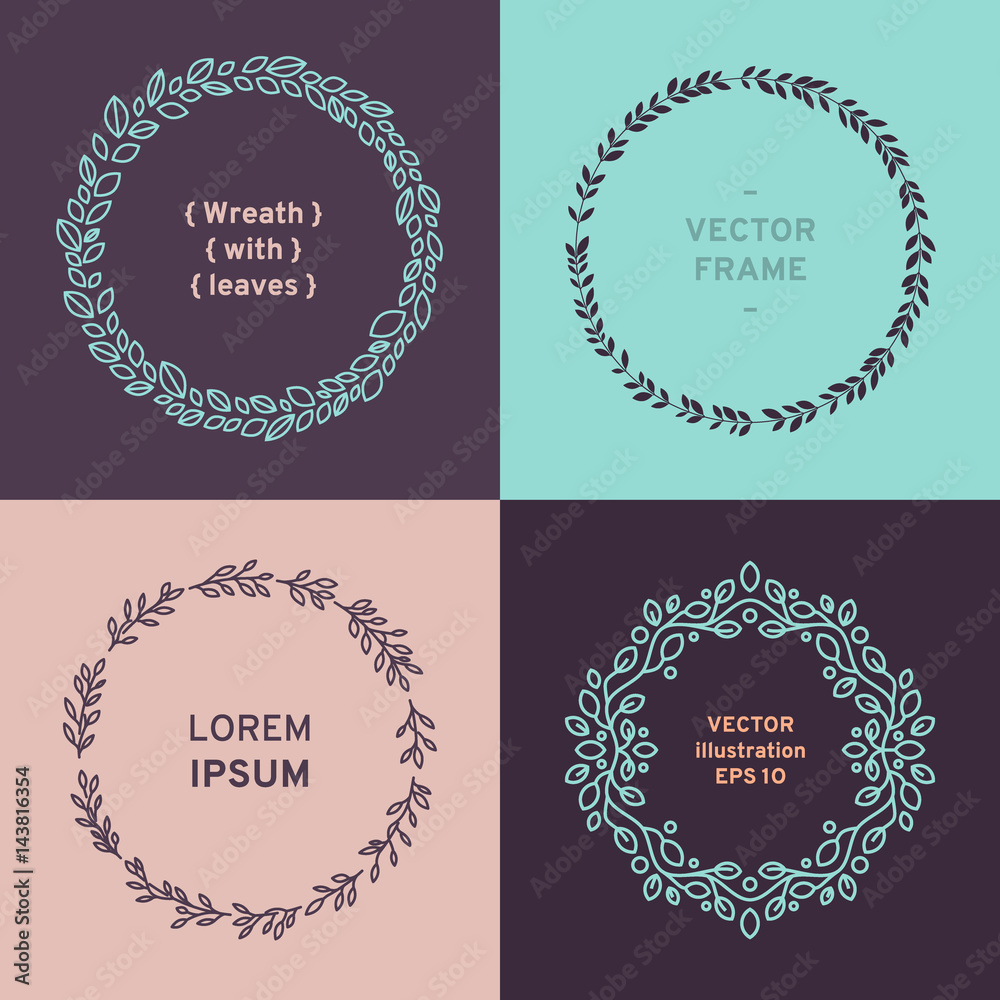 Set of wreath, line design and silhouettes. Vector illustration EPS 10 Set of wreath, line design and silhouettes. Vector illustration EPS 10