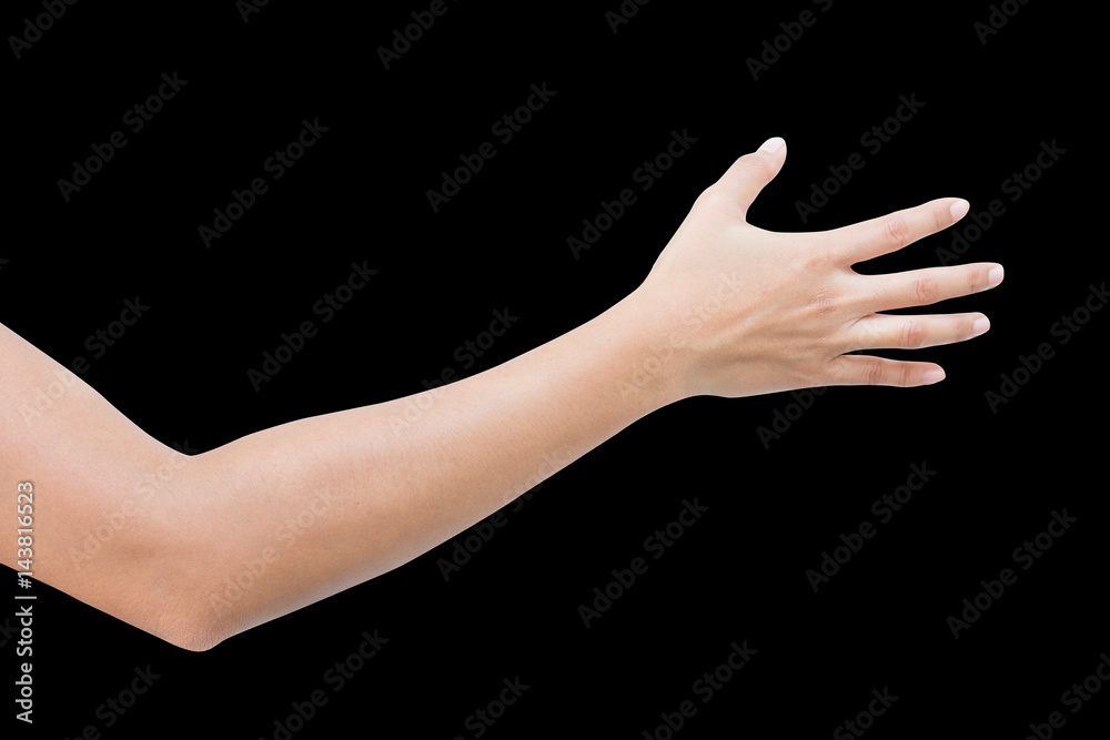 right back hand of a woman trying to reach or grab something. fling