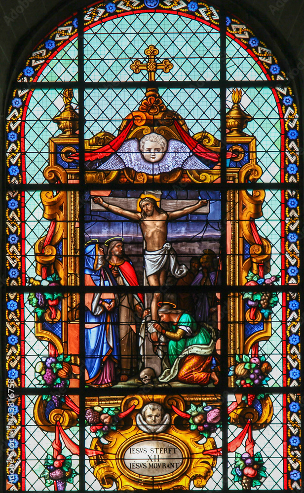 Jesus on the Cross - Stained Glass in Beguinage Church