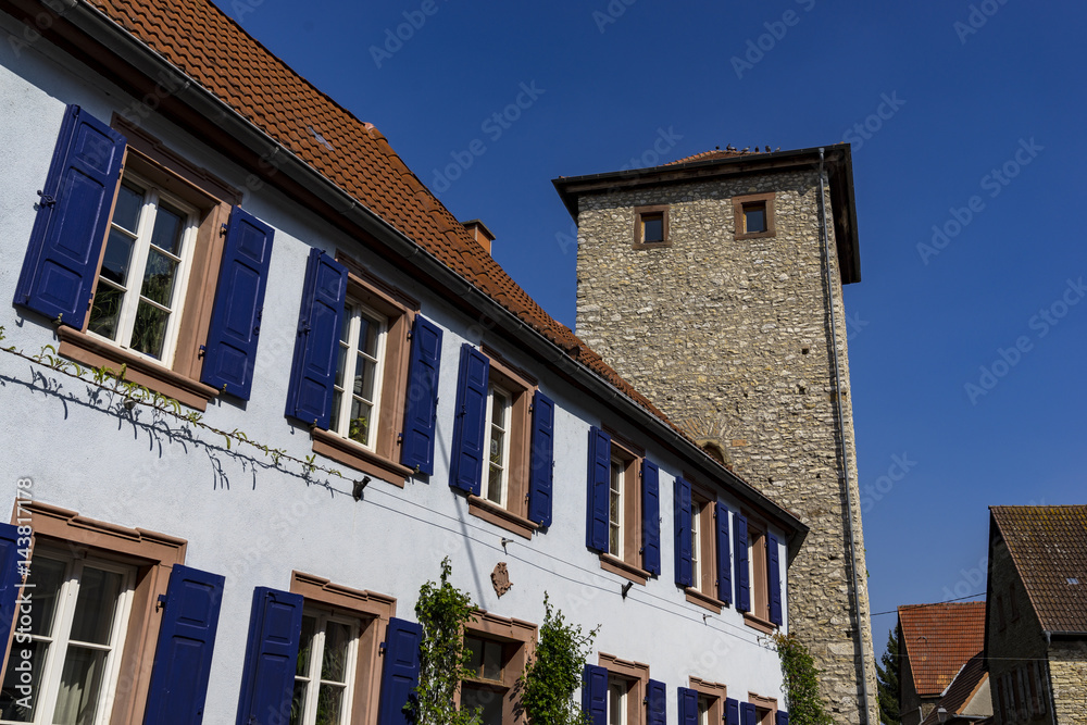 Village ring wall tower at Floersheim-Dalsheim at Rhine-Hesse Germany.