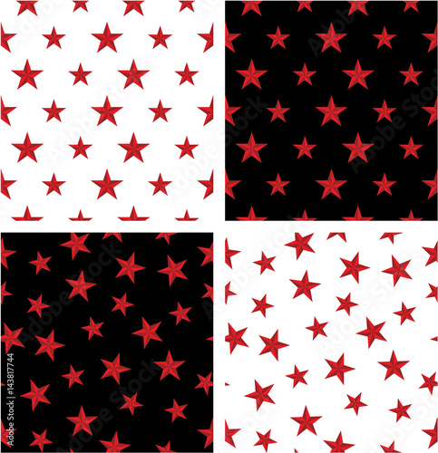 Red Color Nautical Star Big & Small Aligned & Random Seamless Pattern Set