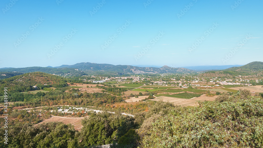 Panorama of the village Vallon Pont d'Arc and the Ardèche mountains.