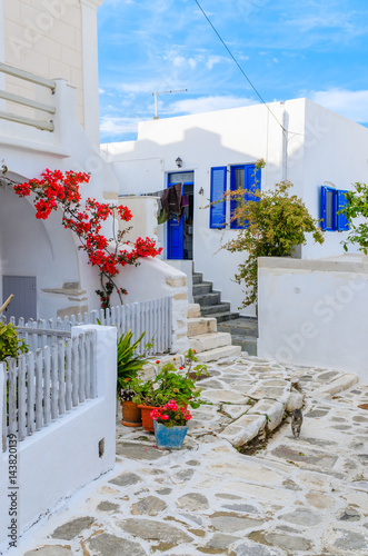 Traditional greek houses in Parikia town on Paros island. Cyclades. Greece.