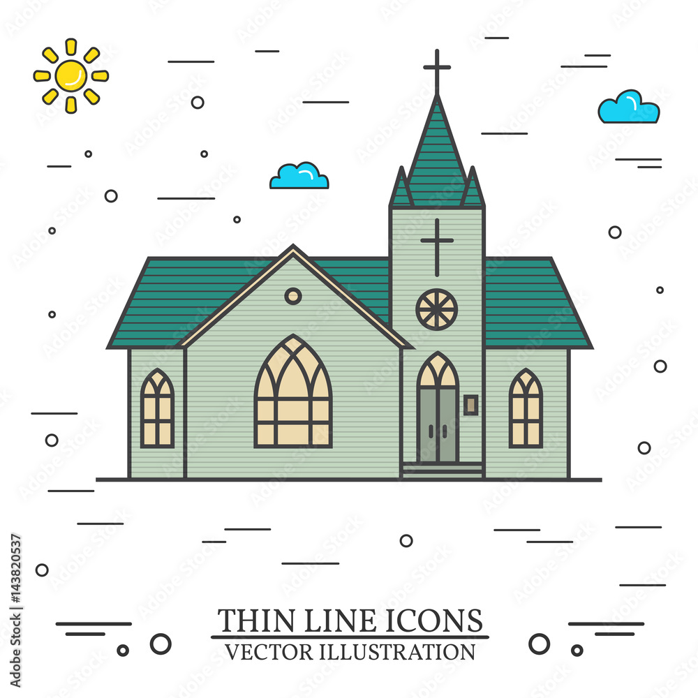 Vector thin line icon church.