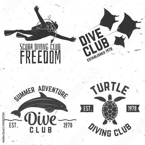 Set of Diving club badges.