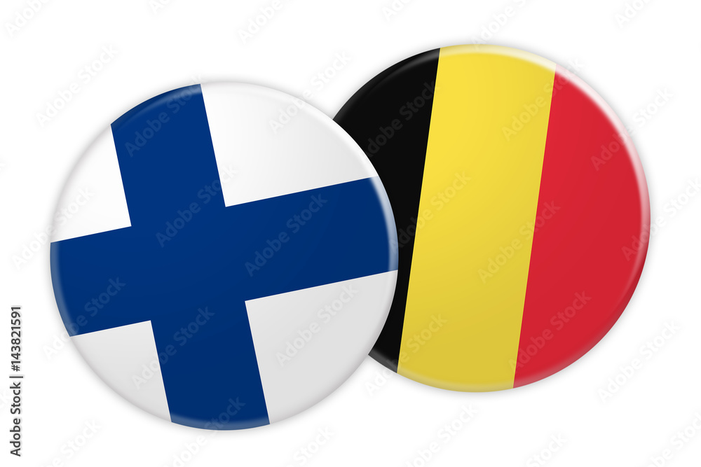 Fototapeta premium News Concept: Finland Flag Button On Belgium Flag Button, 3d illustration on white background