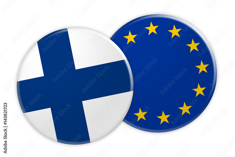 Fototapeta premium News Concept: Finland Flag Button On EU Flag Button, 3d illustration on white background