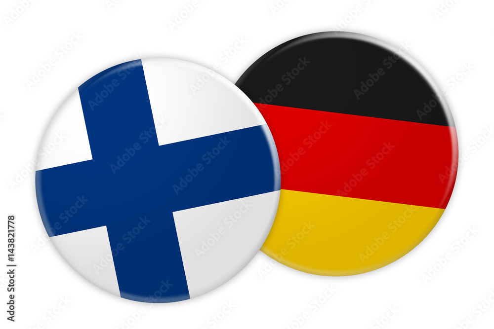 News Concept: Finland Flag Button On Germany Flag Button, 3d illustration on white background News Concept: Finland Flag Button On Germany Flag Button, 3d illustration on white background