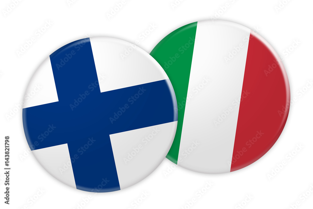 News Concept: Finland Flag Button On Italy Flag Button, 3d illustration on white background News Concept: Finland Flag Button On Italy Flag Button, 3d illustration on white background