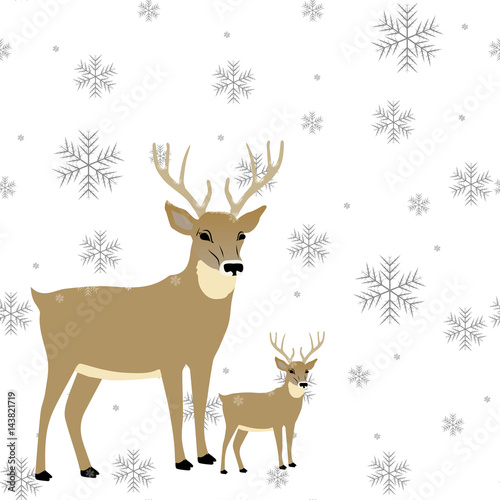 Winter Seamless Snowflake and two deer Pattern. Vector EPS 10. snowflakes seamless
