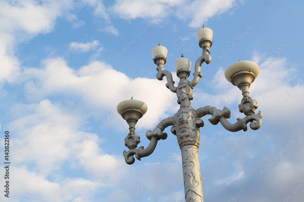 beautiful silver streetlamp in  Ulan Ude, Russia
