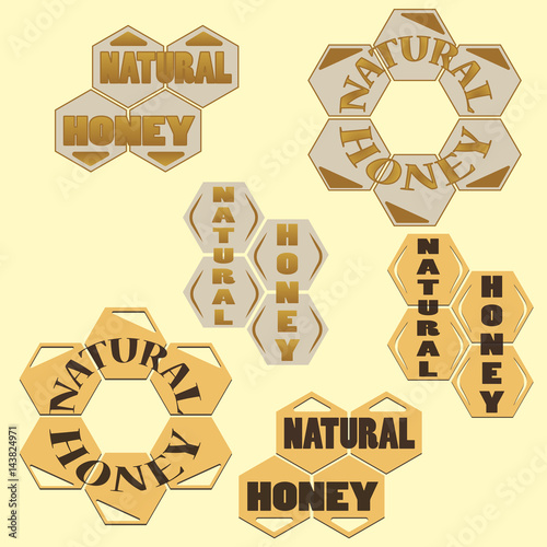 vector set of logos natural honey. for your design of products, goods, stickers, natural cosmetics