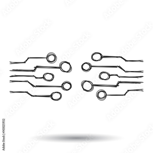Hand drawn circuit board icon. Doodle scetch technology scheme symbol flat vector on white background.