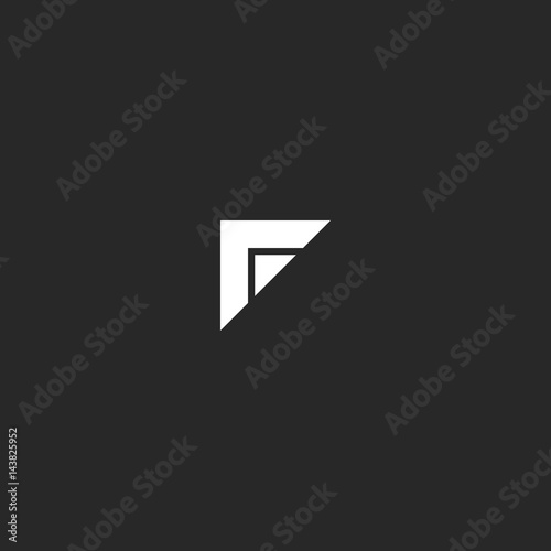 Simple F letter logo, black and white two triangle geometric shape icon, creative idea typography design element business card emblem mockup