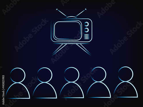 people or family watching tv, retro style
