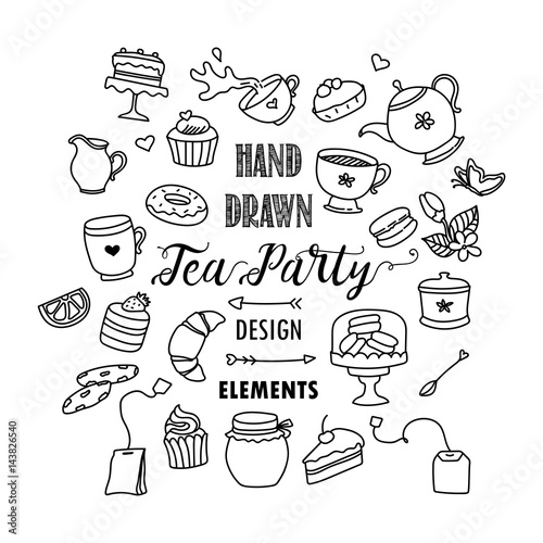 Tea party hand drawn doodle icons
