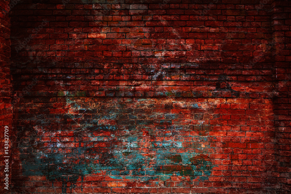 The wall of red textured brick. Old dirty brick surface. Blank background is blank for the designer. free space empty