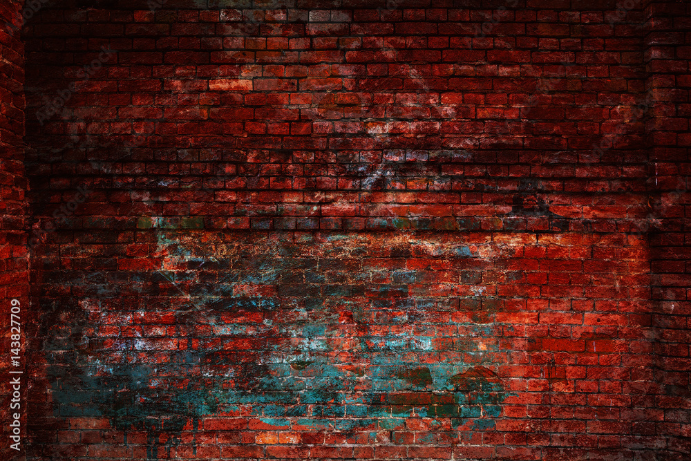 The wall of red textured brick. Old dirty brick surface. Blank background is blank for the designer. free space empty The wall of red textured brick. Old dirty brick surface. Blank background is blank for the designer. free space empty