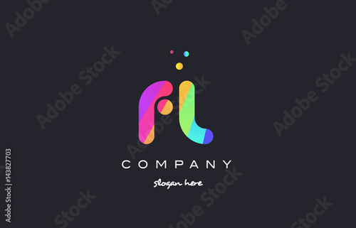 fl f l  colored rainbow creative colors alphabet letter logo icon