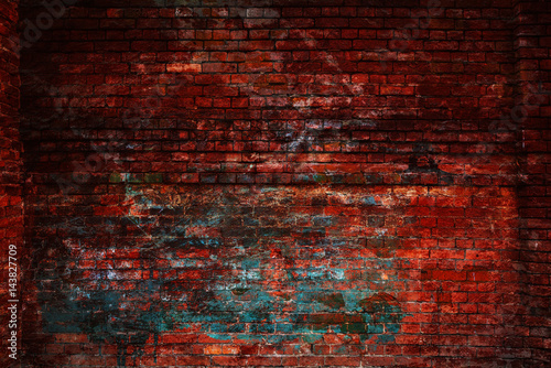 The wall of red textured brick. Old dirty brick surface. Blank background is blank for the designer. free space empty