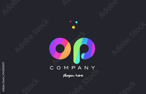op o p  colored rainbow creative colors alphabet letter logo icon