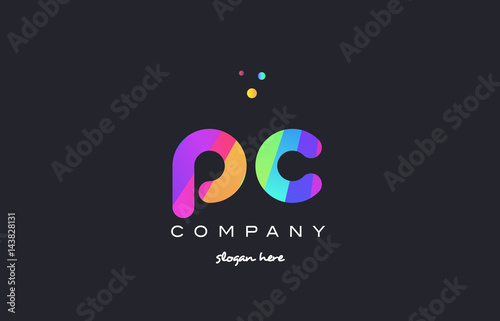 pc p c  colored rainbow creative colors alphabet letter logo icon