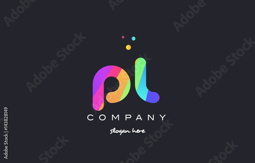 pl p l  colored rainbow creative colors alphabet letter logo icon